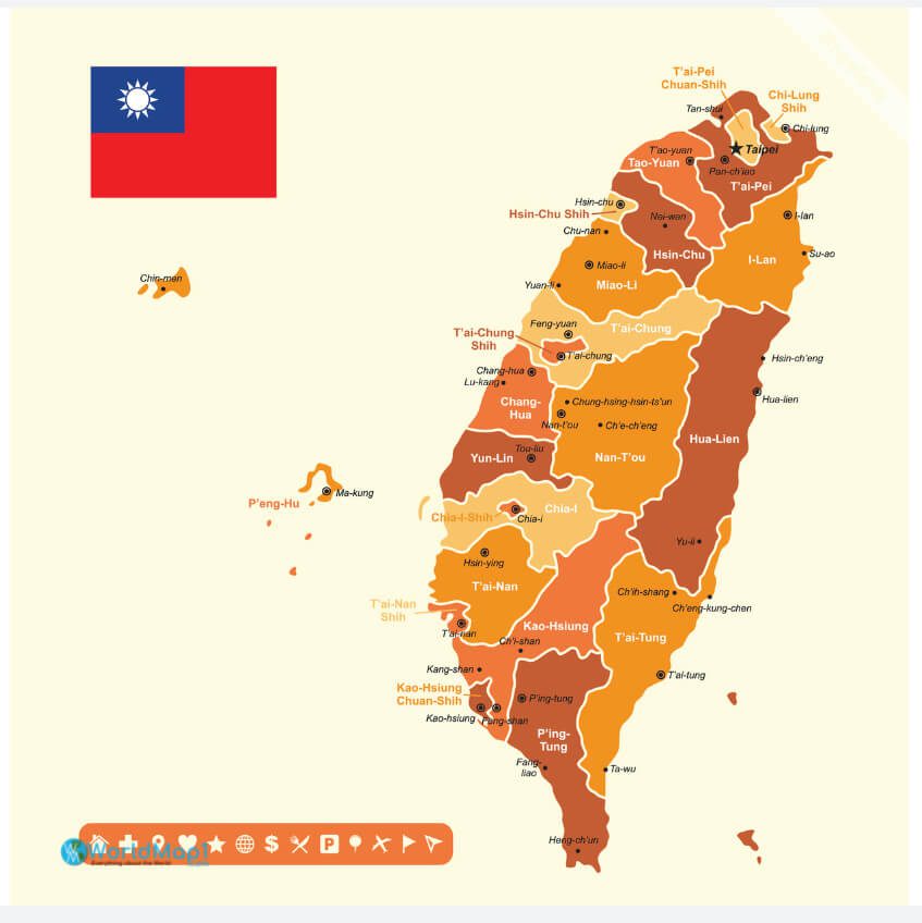 Detailed Map of Taiwan with Provinces